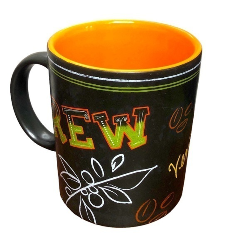 Starbucks 2007 12 oz coffee mug chalkboard black and orange - Picture 1 of 7